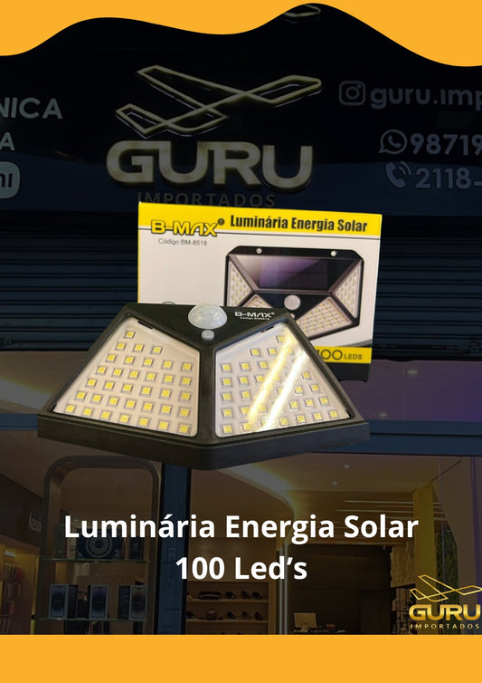 Luminária Energia Solar 100 Led's Sensor Presença